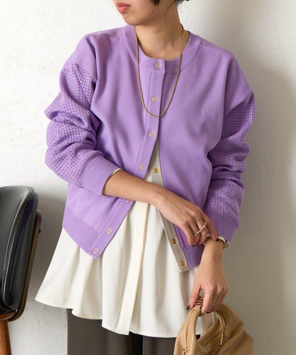 拼接袖網紗兩穿開衫