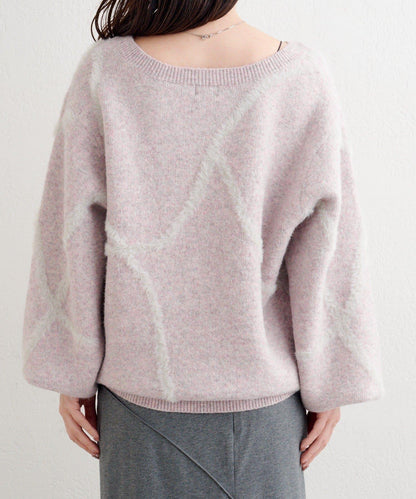 B 長毛線條針織套頭衫