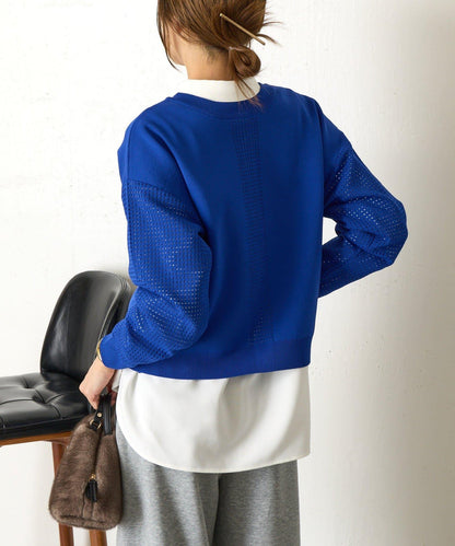 拼接袖網紗兩穿開衫