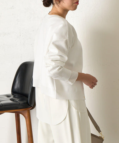 拼接袖網紗兩穿開衫