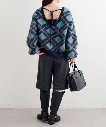 B 菱格針織套頭衫