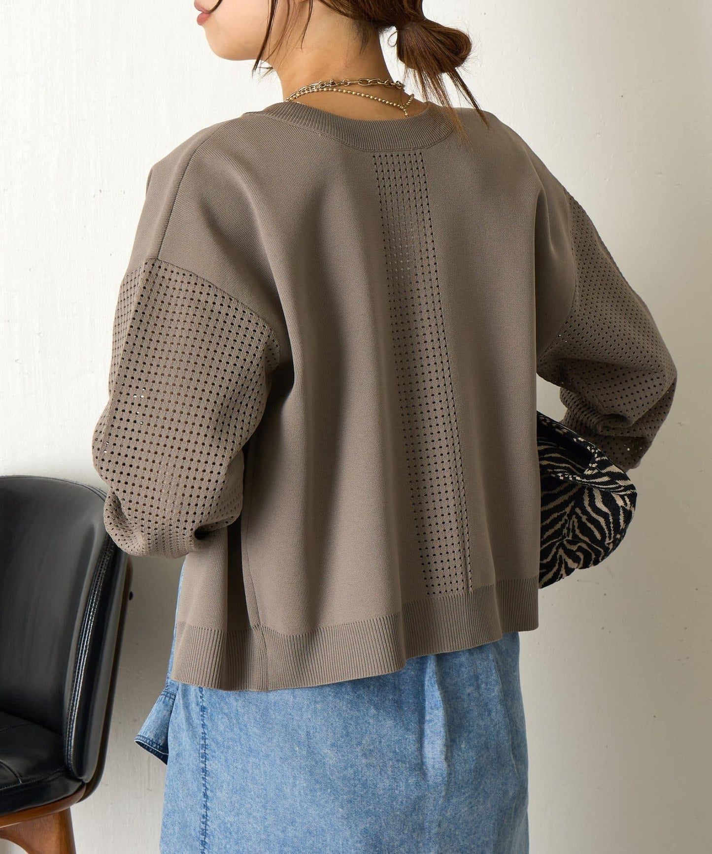 拼接袖網紗兩穿開衫