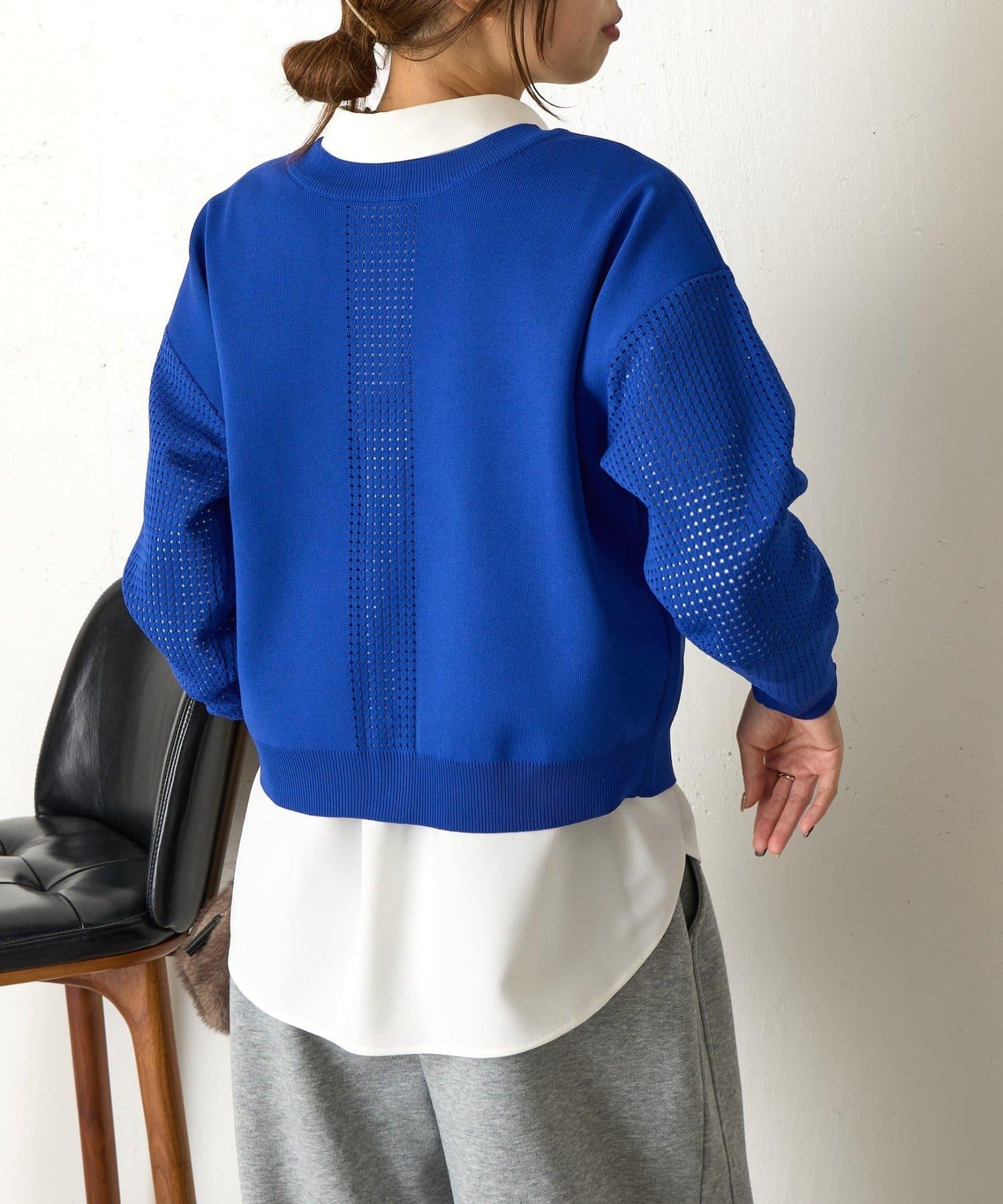 拼接袖網紗兩穿開衫