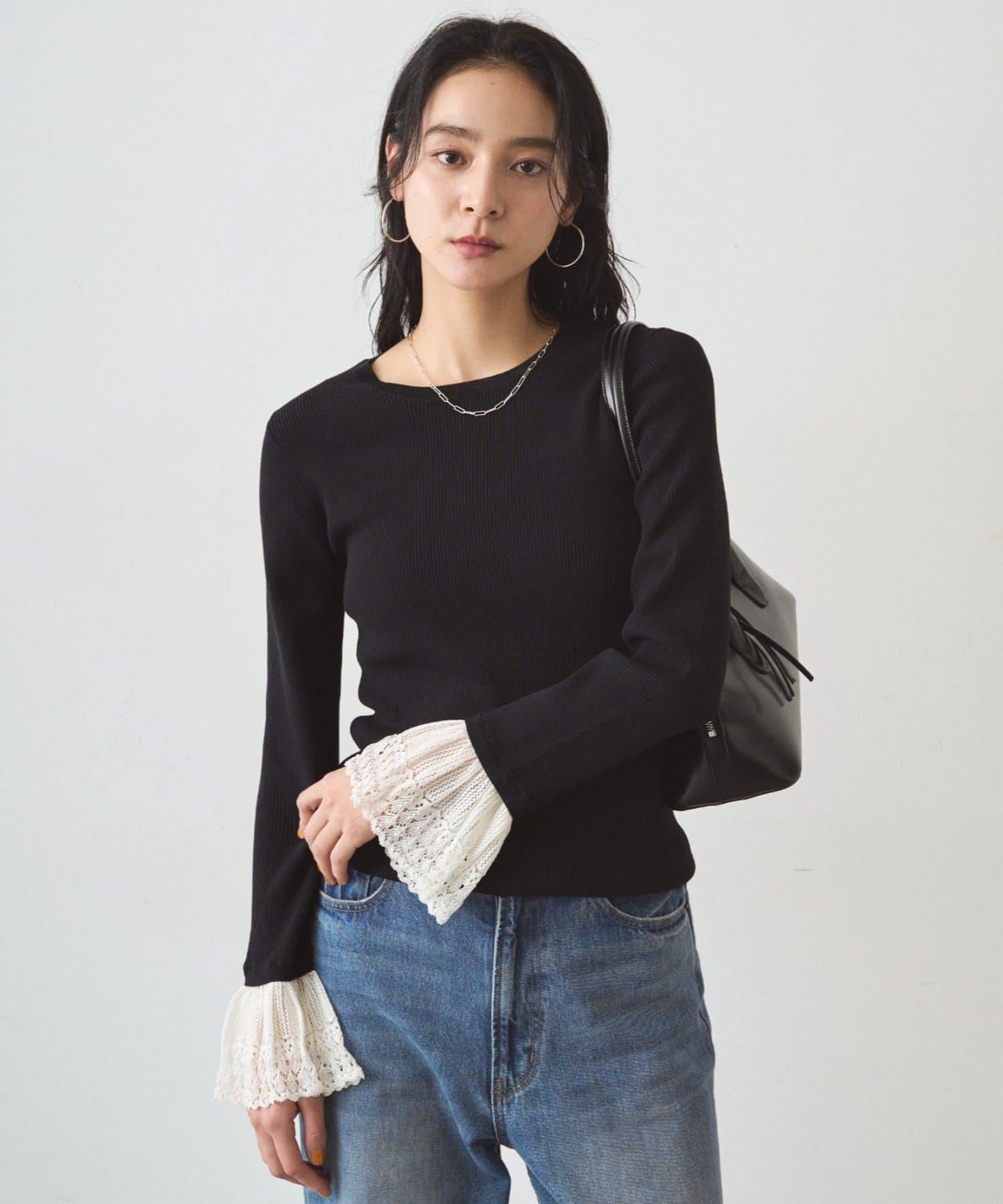 羅紋蕾絲針織套頭衫