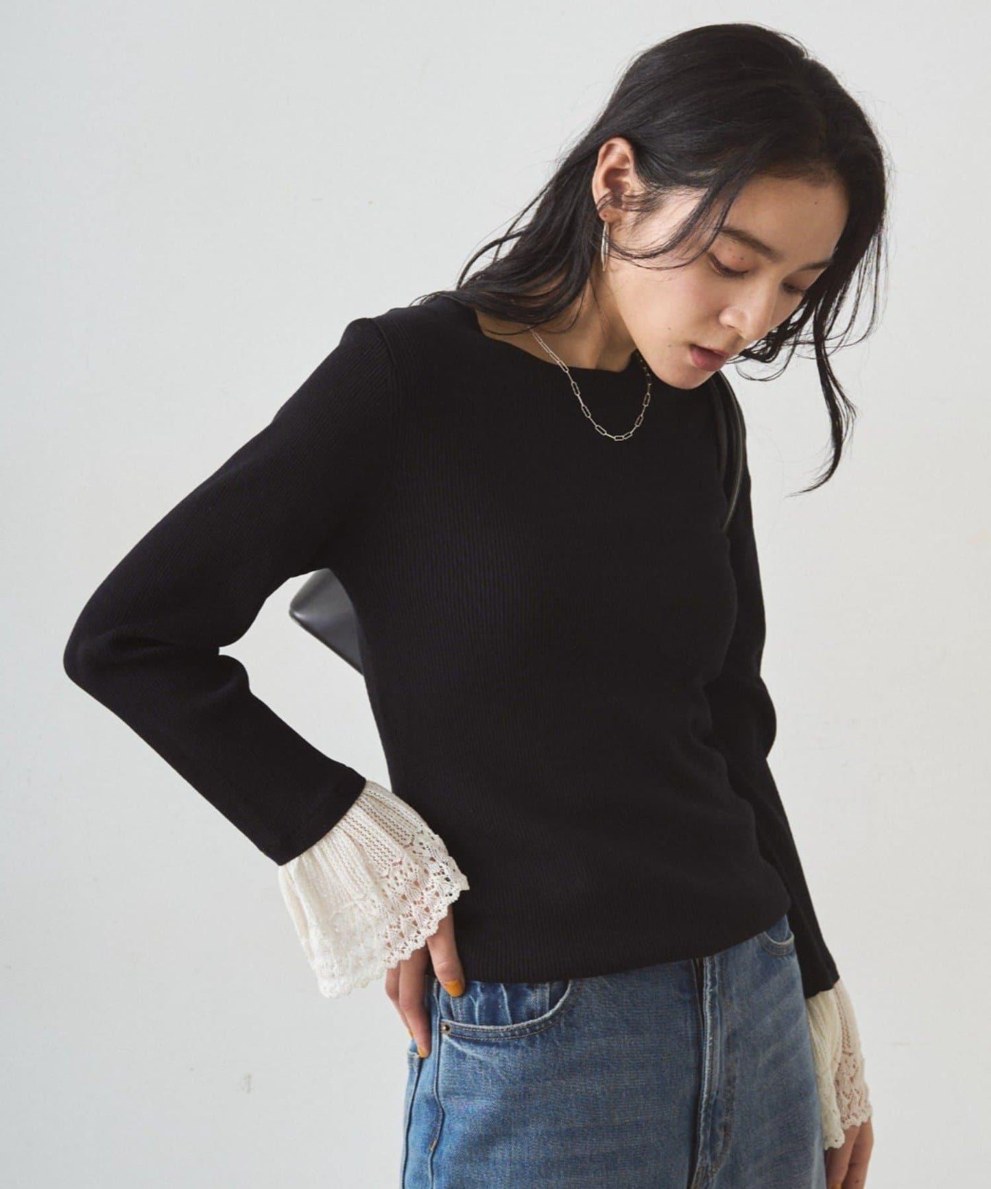 羅紋蕾絲針織套頭衫