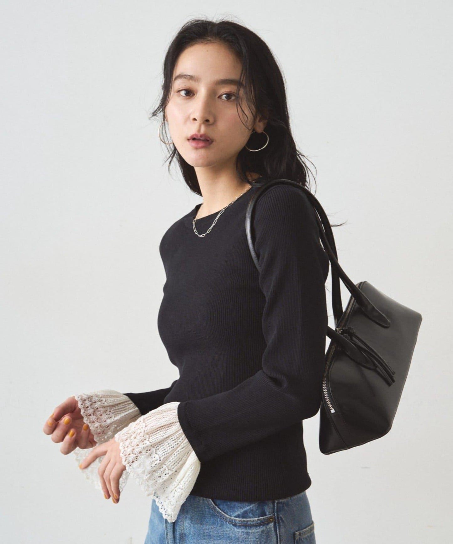 羅紋蕾絲針織套頭衫