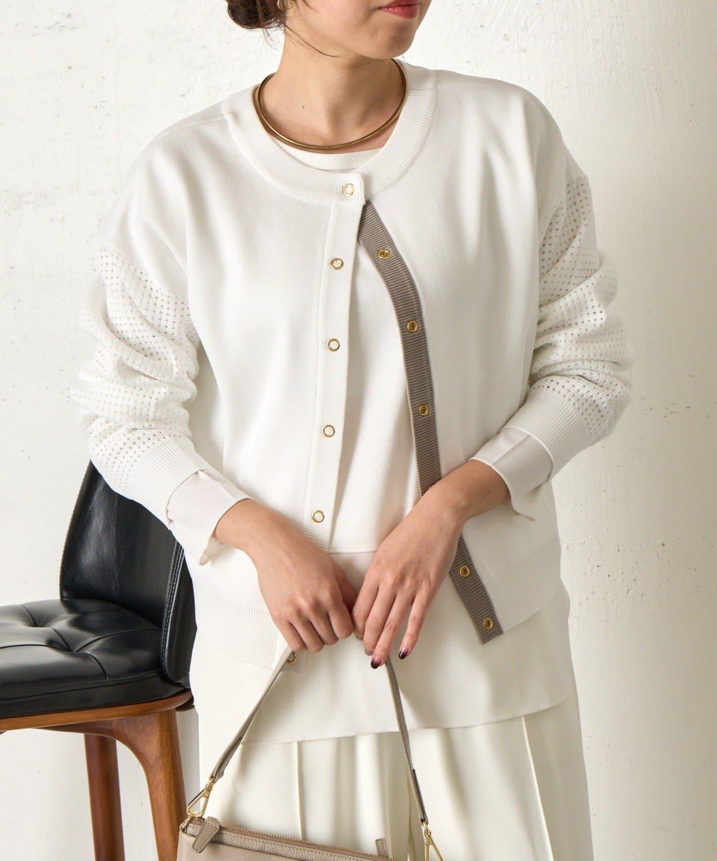 拼接袖網紗兩穿開衫