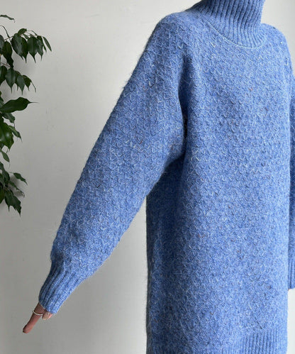 交叉編織高領長款針織衫