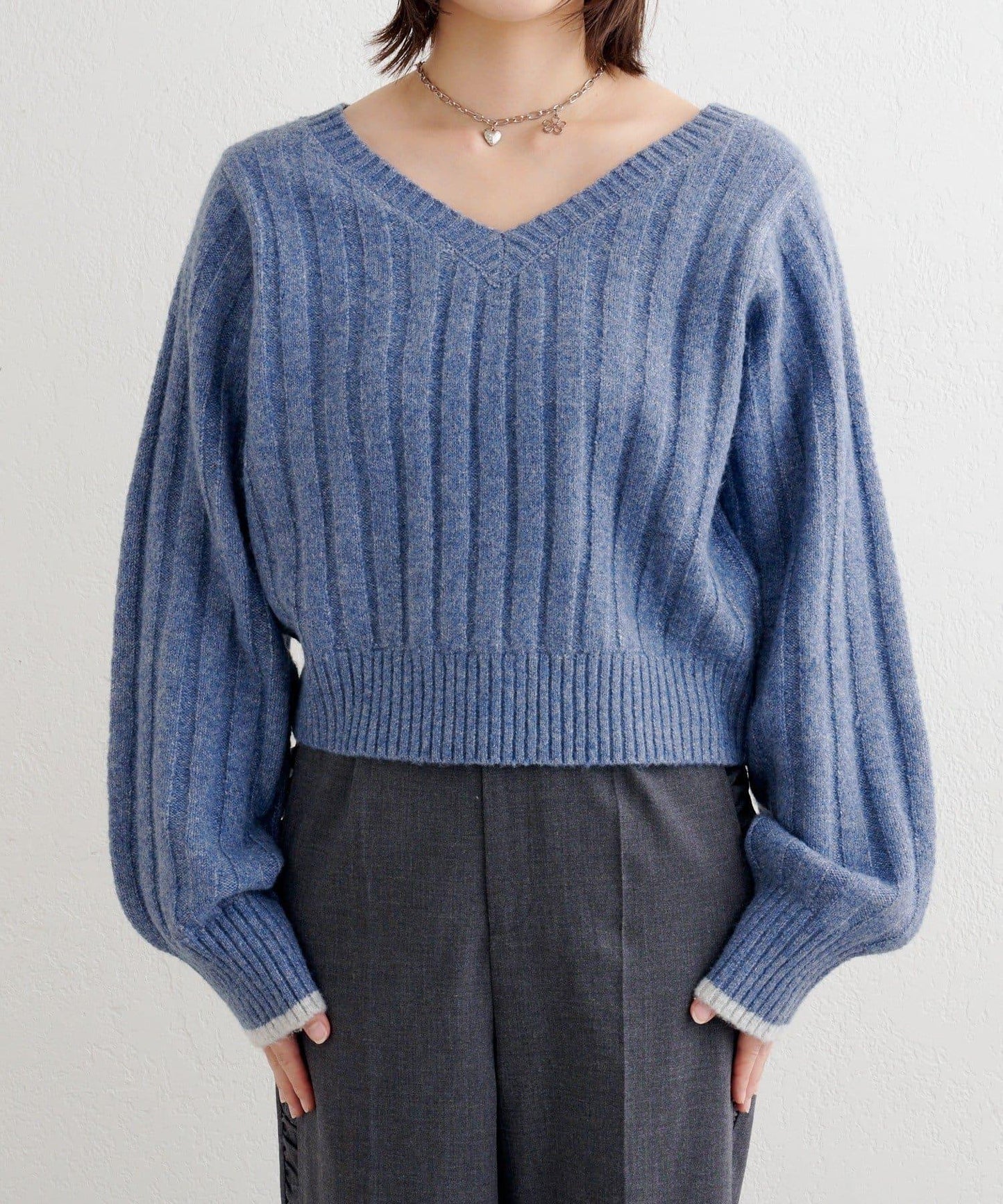 B 寬鬆羅紋針織套頭衫