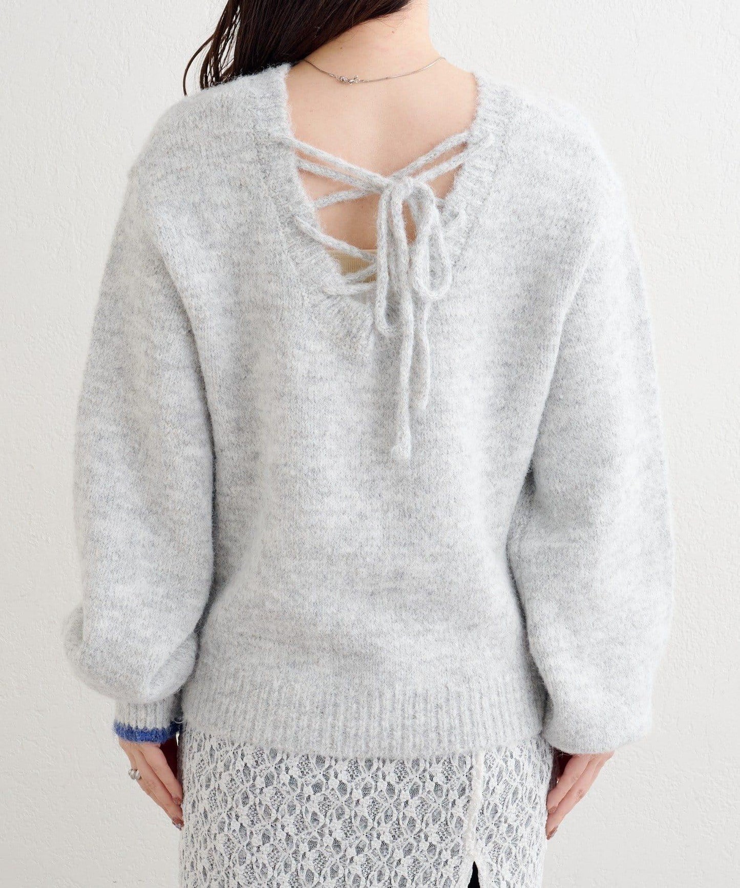 B繫帶針織套頭衫