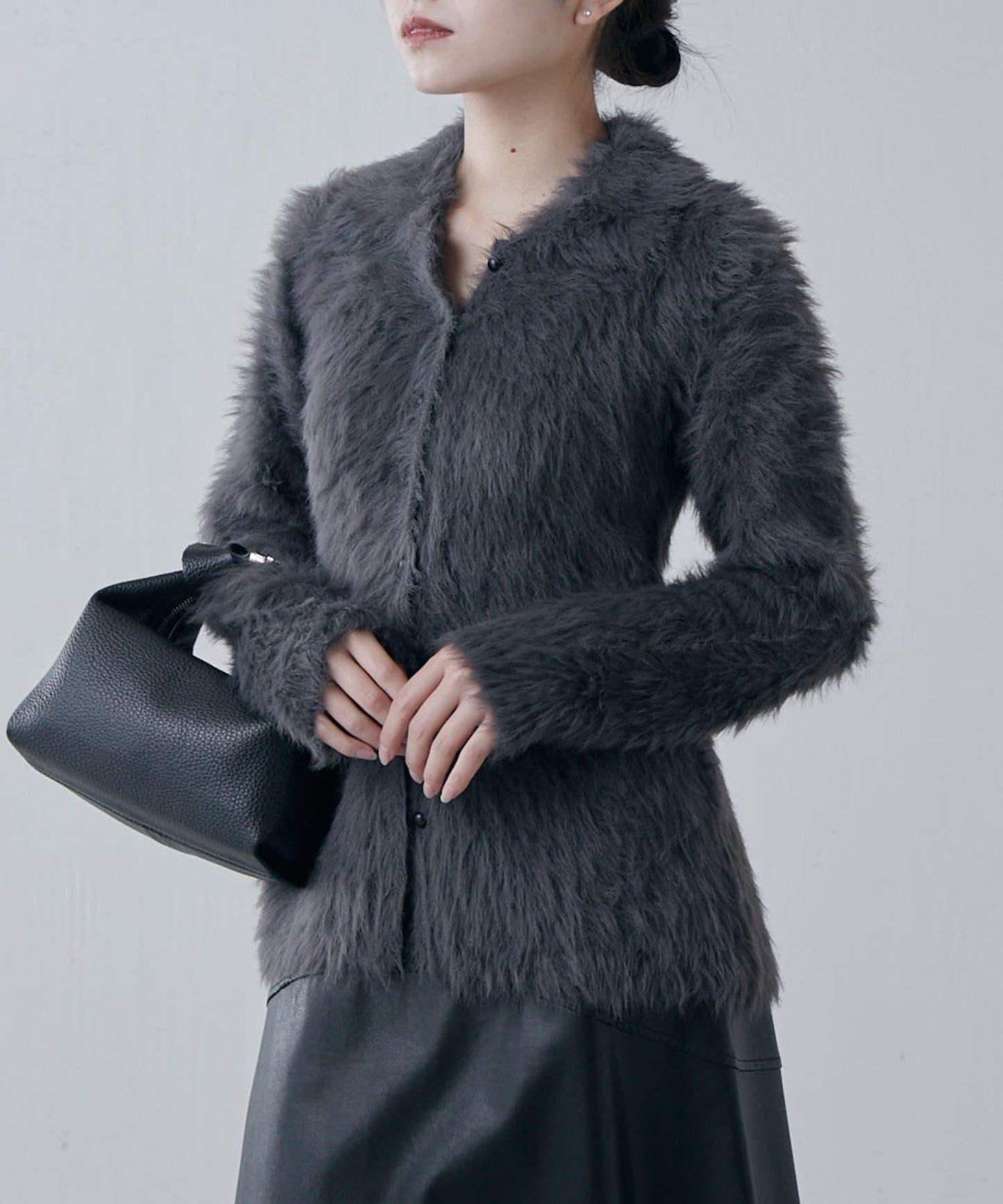 毛絨翻領針織開衫