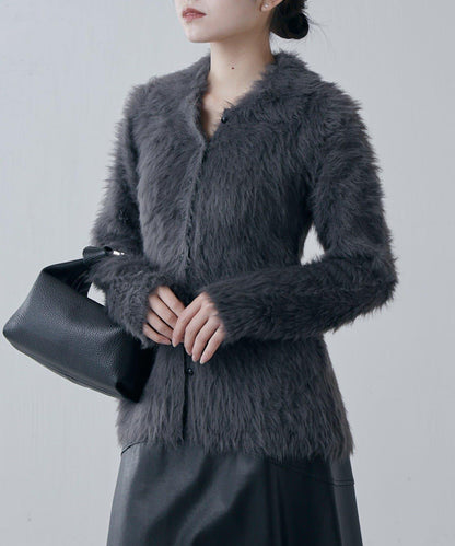 毛絨翻領針織開衫