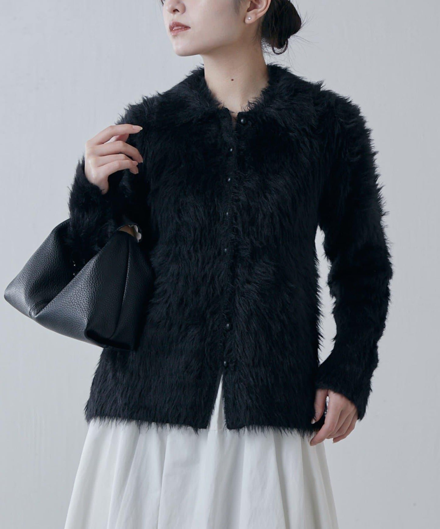 毛絨翻領針織開衫