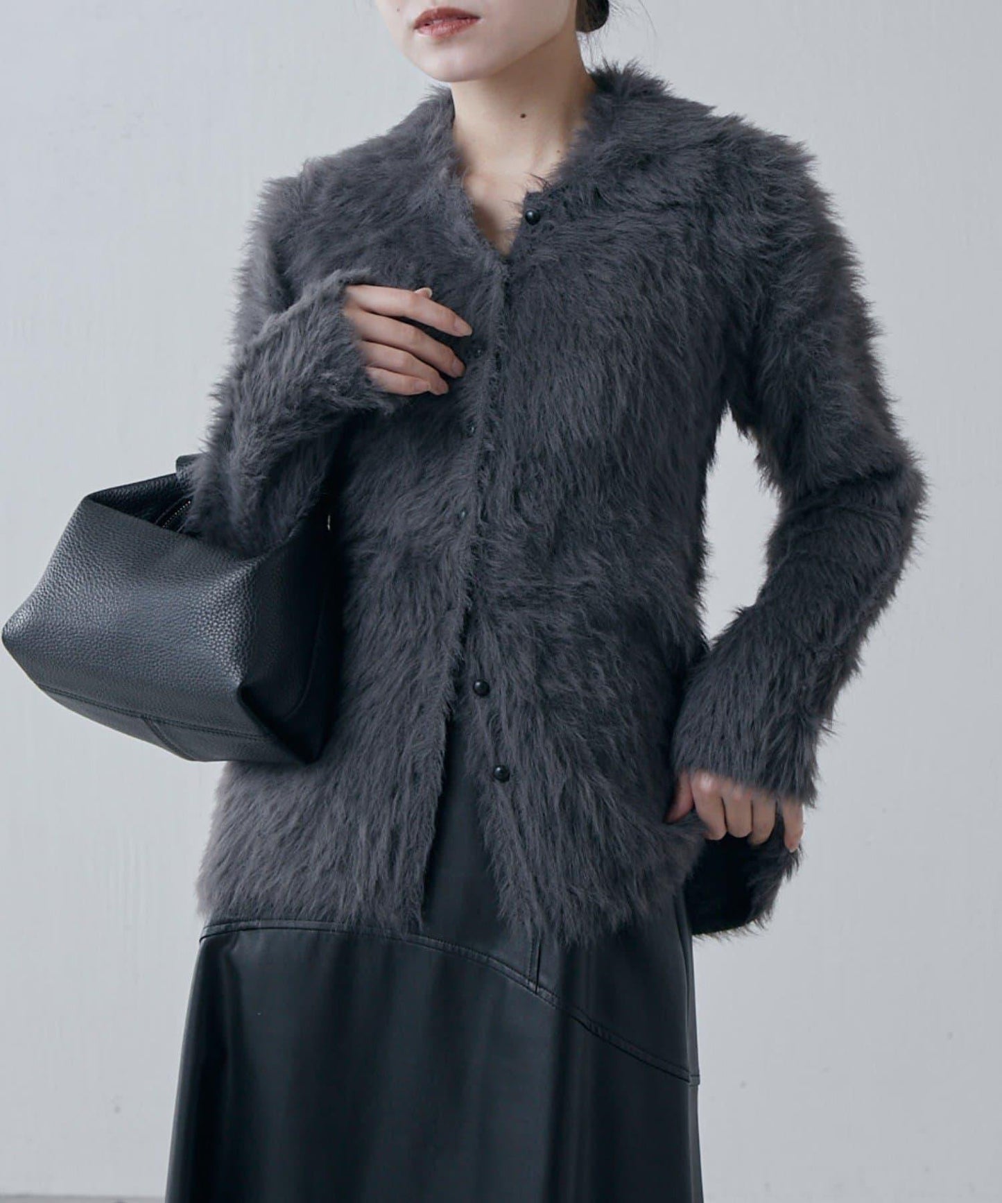 毛絨翻領針織開衫