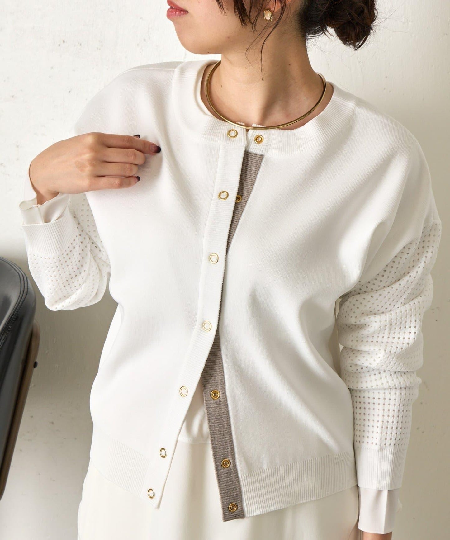 拼接袖網紗兩穿開衫