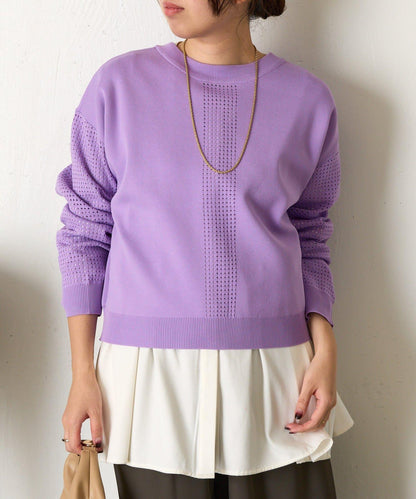 拼接袖網紗兩穿開衫