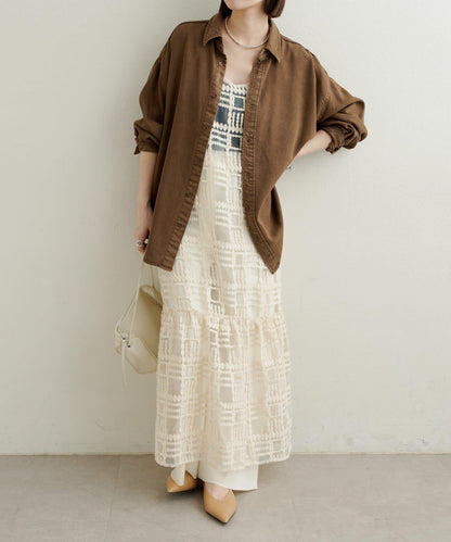 【可搭配套裝穿著◎】刺繡天絲柔軟寬鬆襯衫