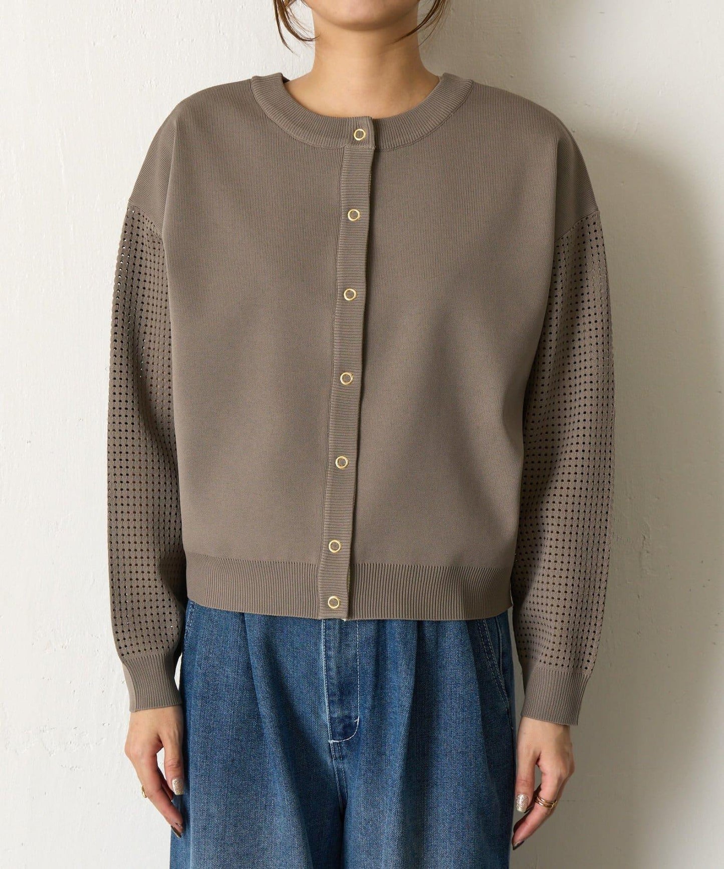 拼接袖網紗兩穿開衫