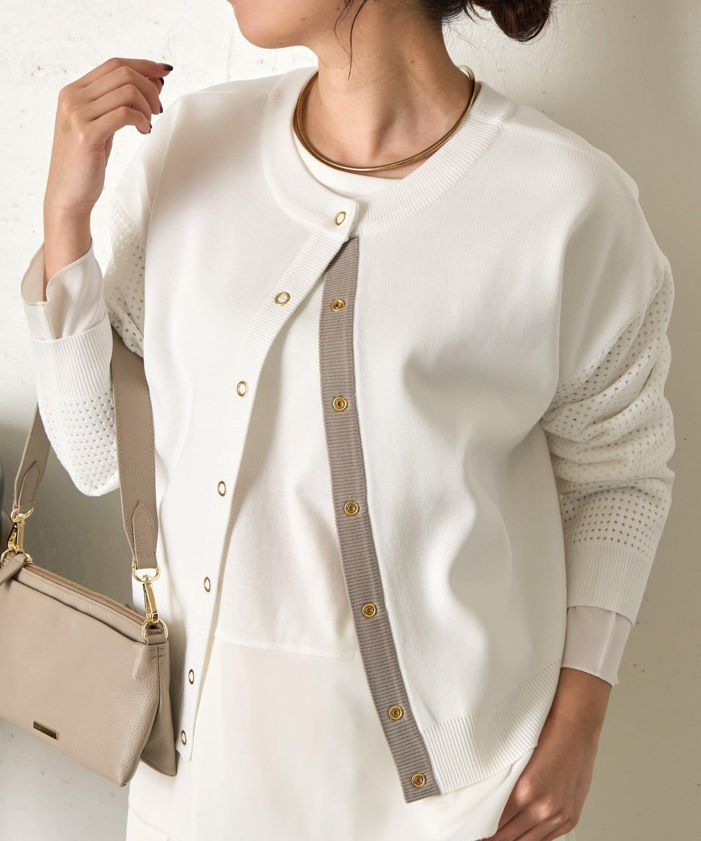 拼接袖網紗兩穿開衫