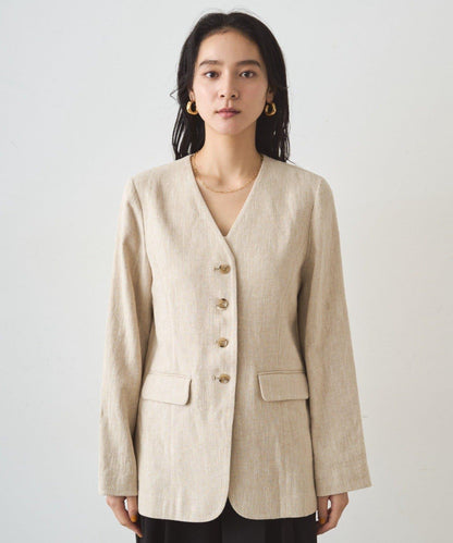 亞麻無領夾克