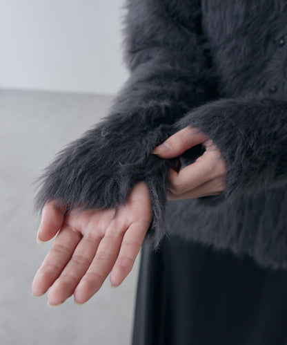 毛絨翻領針織開衫