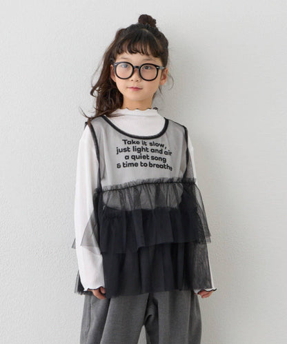 【KIDS】帶層疊網紗的羅紋上衣≪有大童尺碼≫