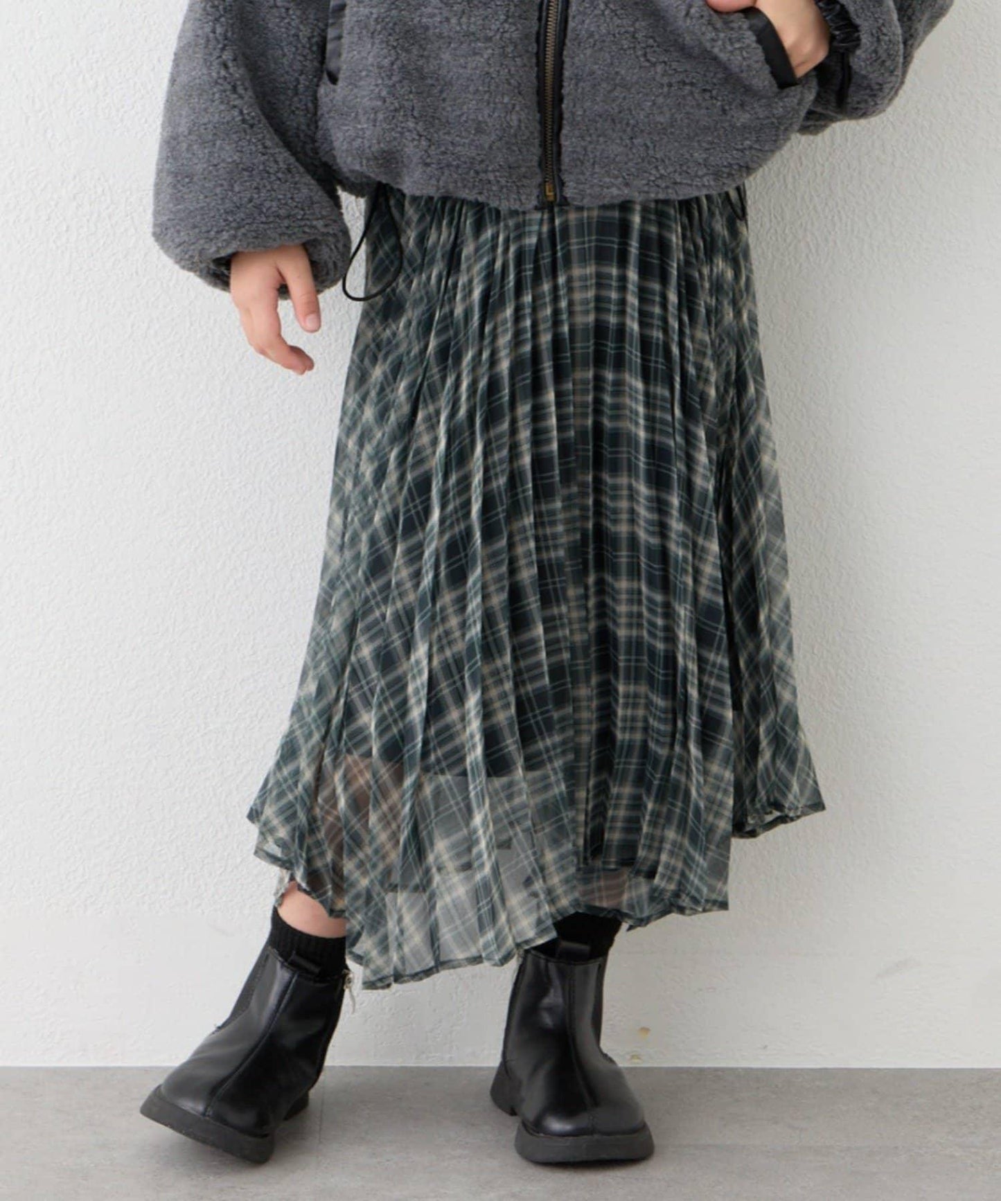 【KIDS】《有青少年尺碼》2WAY百褶格紋拼接裙(OSORO)