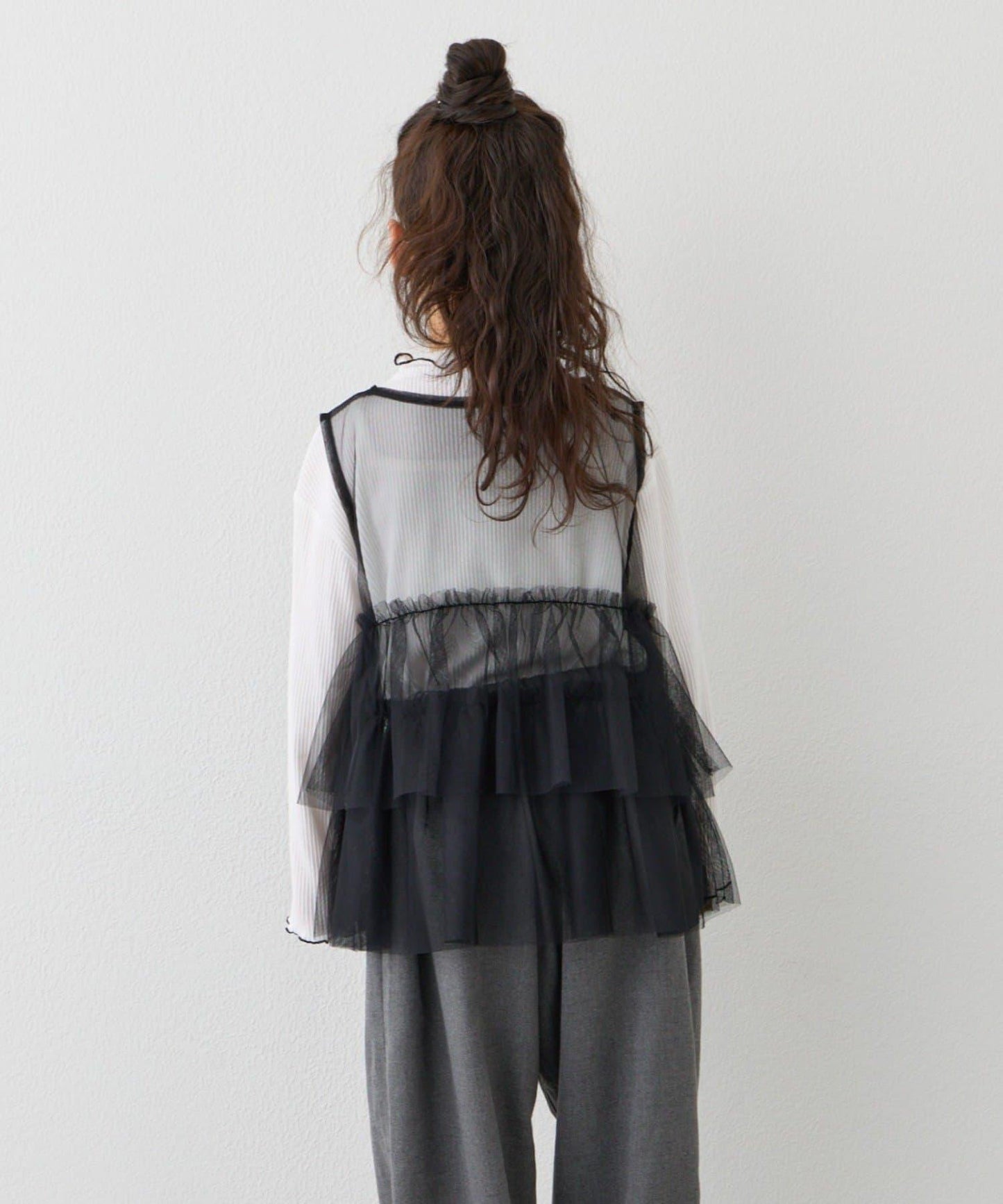 【KIDS】帶層疊網紗的羅紋上衣≪有大童尺碼≫