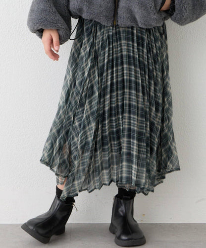 【KIDS】《有青少年尺碼》2WAY百褶格紋拼接裙(OSORO)