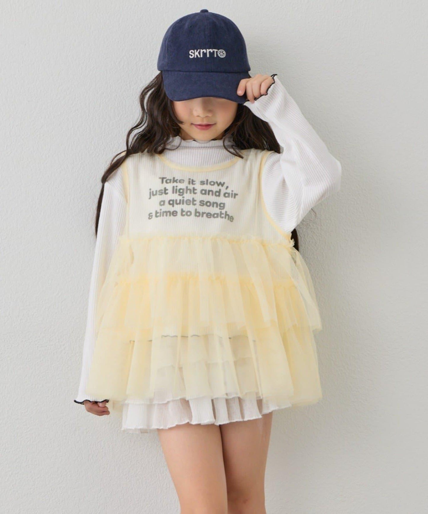 【KIDS】帶層疊網紗的羅紋上衣≪有大童尺碼≫