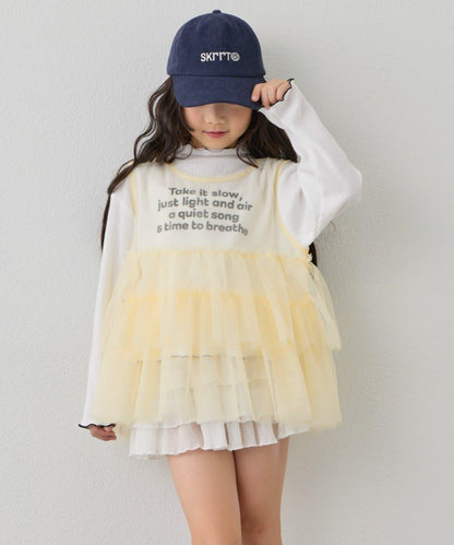 【KIDS】帶層疊網紗的羅紋上衣≪有大童尺碼≫