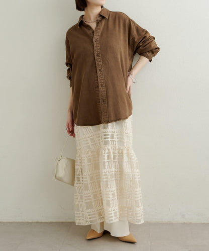 【可搭配套裝穿著◎】刺繡天絲柔軟寬鬆襯衫