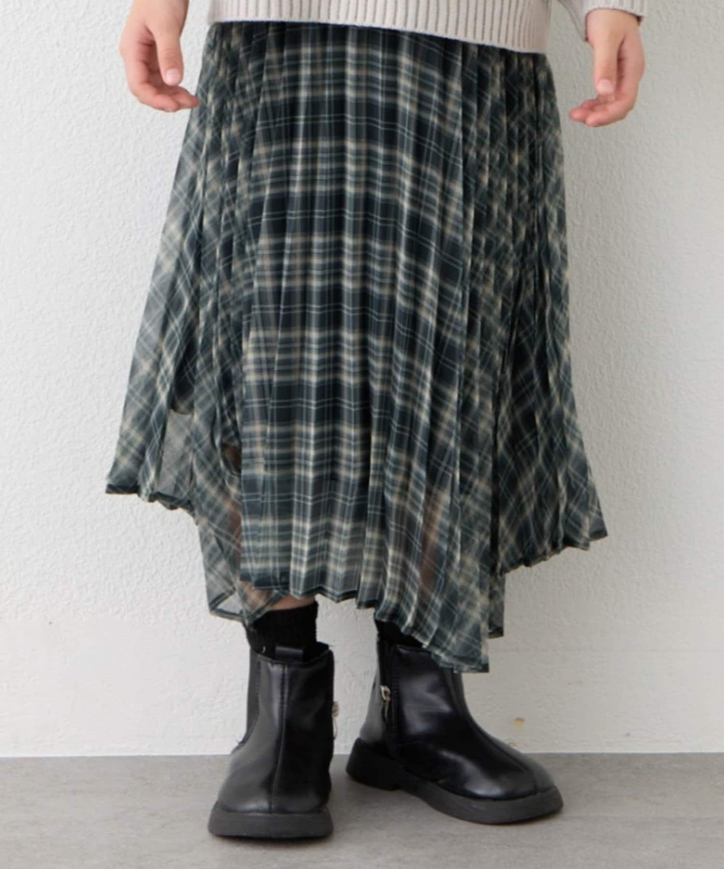 【KIDS】《有青少年尺碼》2WAY百褶格紋拼接裙(OSORO)