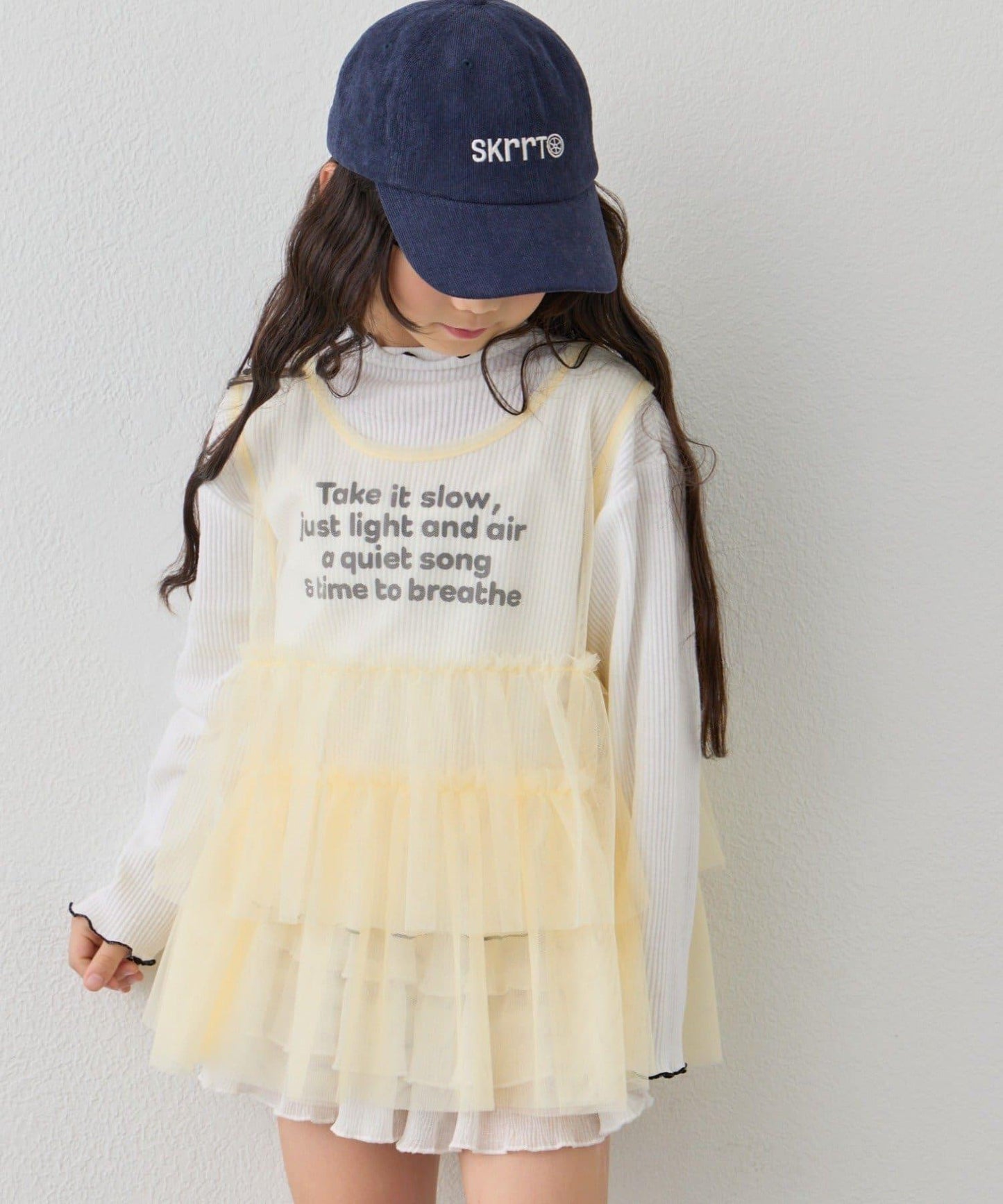 【KIDS】帶層疊網紗的羅紋上衣≪有大童尺碼≫