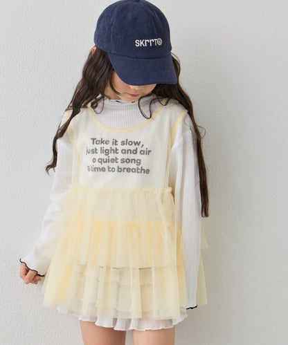 【KIDS】帶層疊網紗的羅紋上衣≪有大童尺碼≫