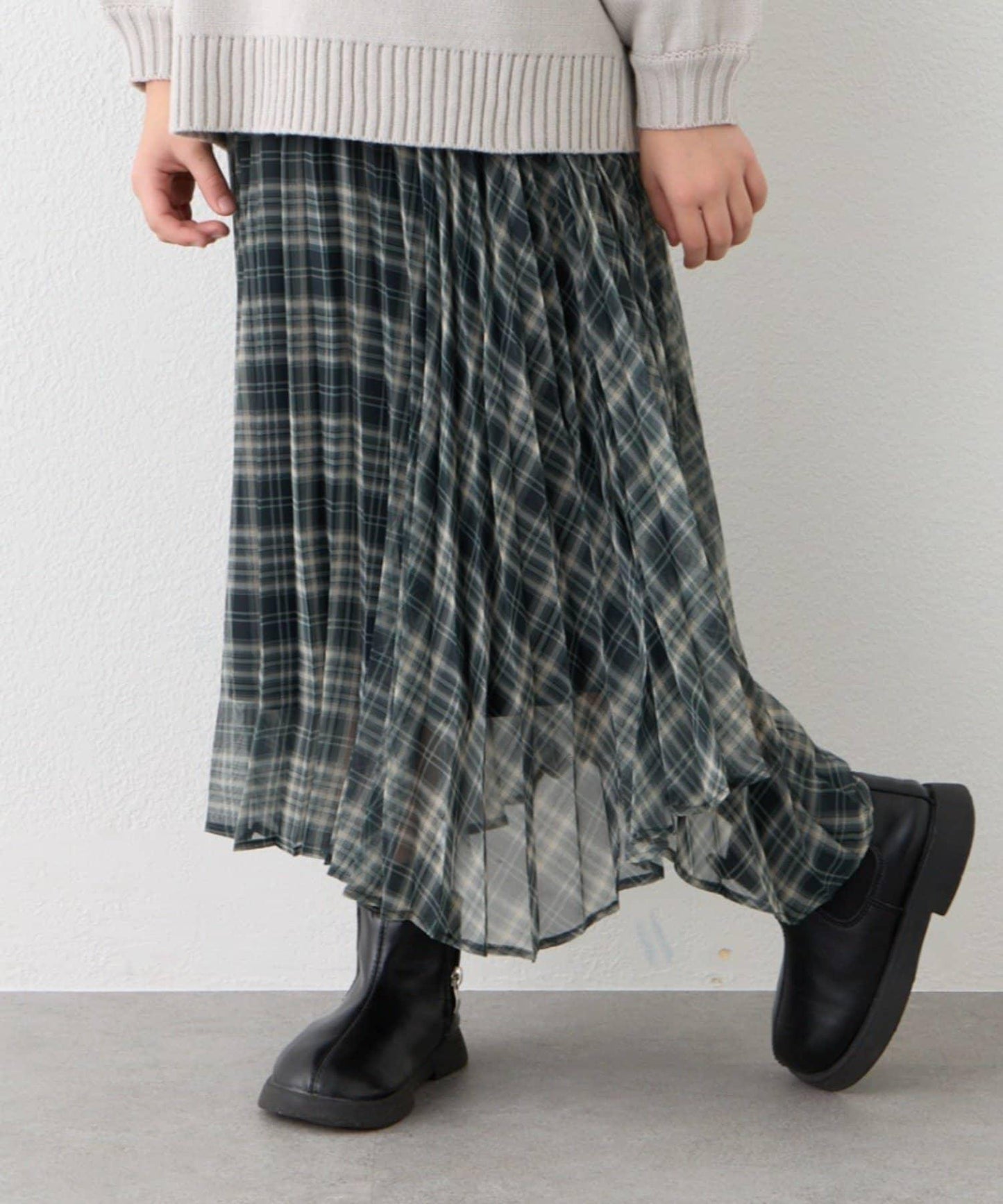 【KIDS】《有青少年尺碼》2WAY百褶格紋拼接裙(OSORO)