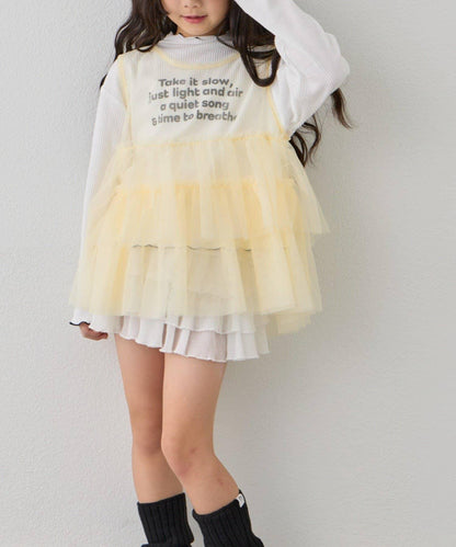 【KIDS】帶層疊網紗的羅紋上衣≪有大童尺碼≫