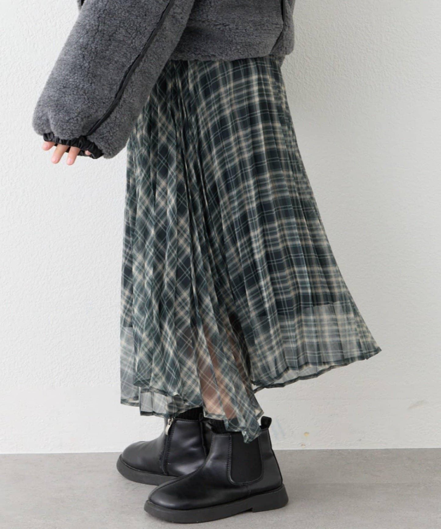 【KIDS】《有青少年尺碼》2WAY百褶格紋拼接裙(OSORO)