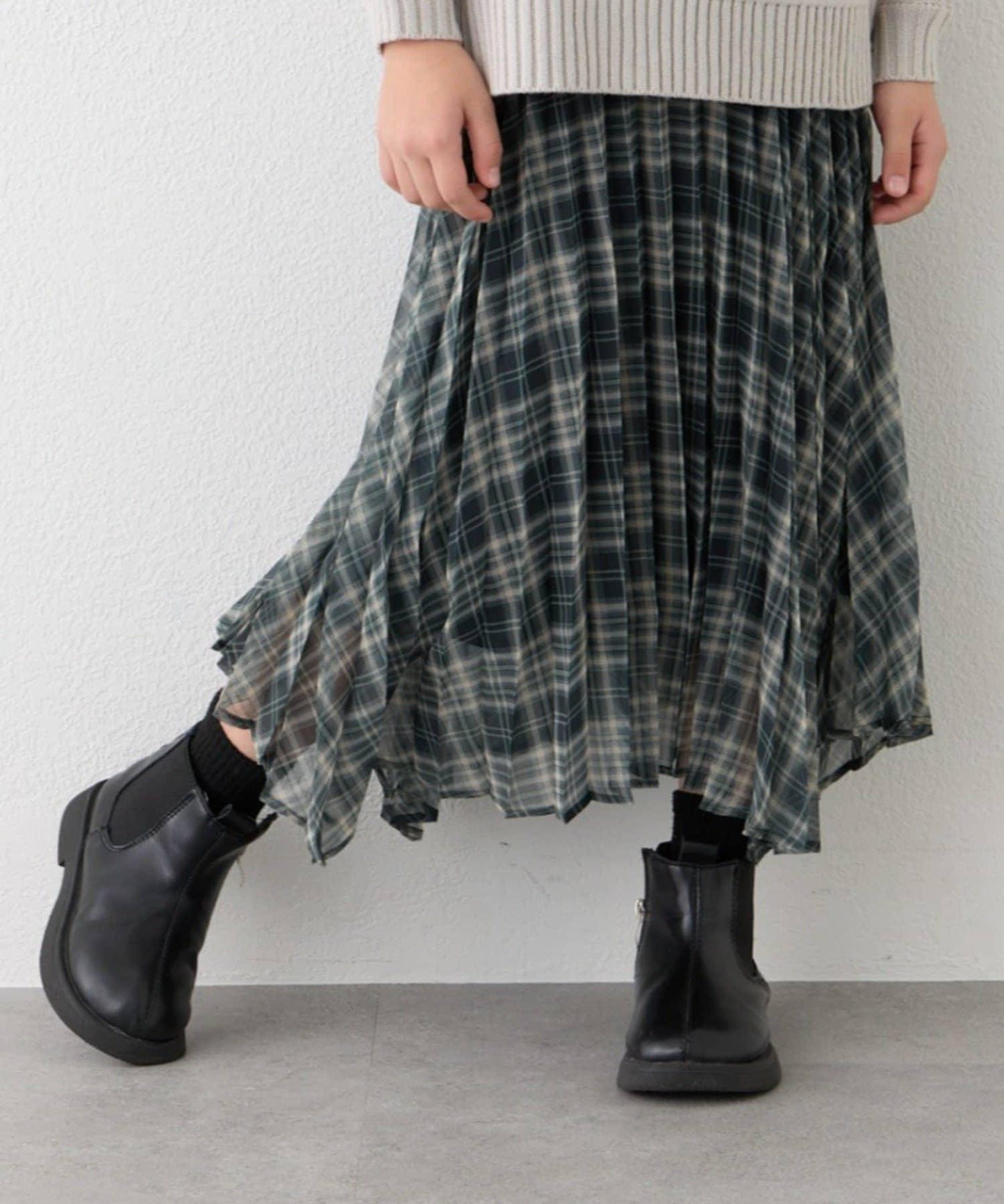 【KIDS】《有青少年尺碼》2WAY百褶格紋拼接裙(OSORO)