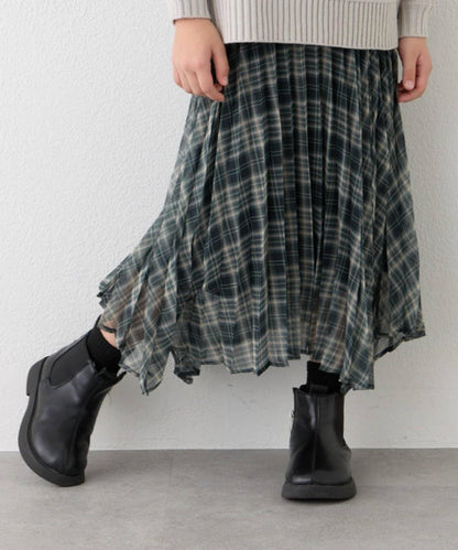 【KIDS】《有青少年尺碼》2WAY百褶格紋拼接裙(OSORO)