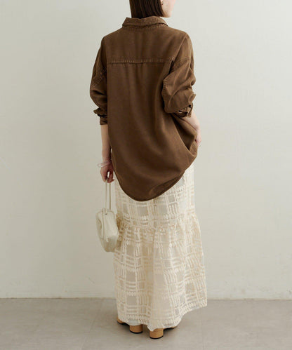 【可搭配套裝穿著◎】刺繡天絲柔軟寬鬆襯衫