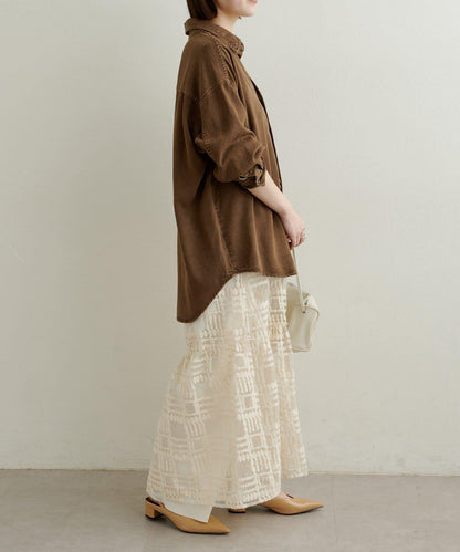 【可搭配套裝穿著◎】刺繡天絲柔軟寬鬆襯衫