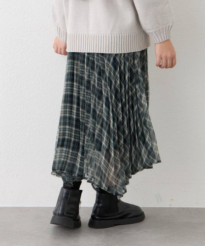 【KIDS】《有青少年尺碼》2WAY百褶格紋拼接裙(OSORO)