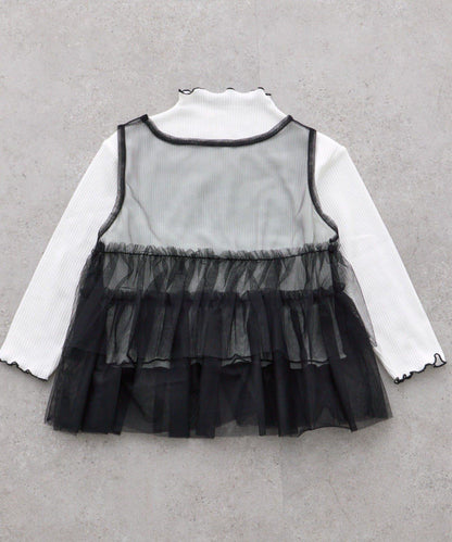 【KIDS】帶層疊網紗的羅紋上衣≪有大童尺碼≫