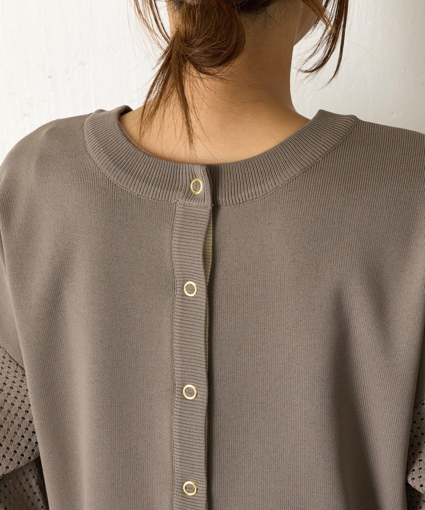 拼接袖網紗兩穿開衫