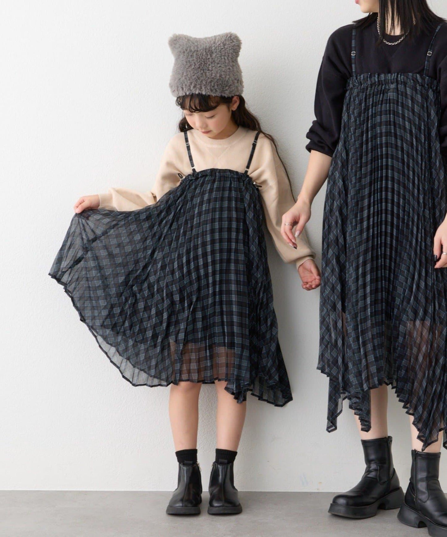 【KIDS】《有青少年尺碼》2WAY百褶格紋拼接裙(OSORO)