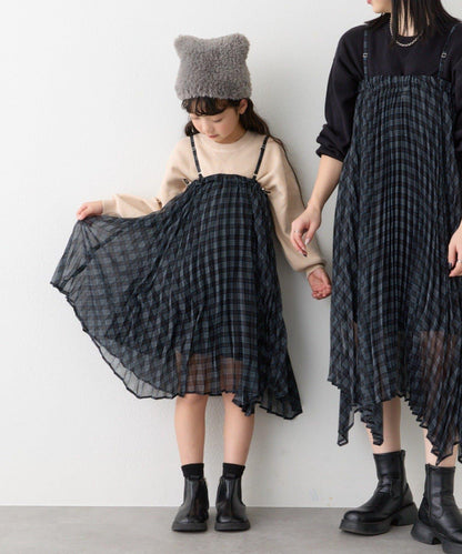 【KIDS】《有青少年尺碼》2WAY百褶格紋拼接裙(OSORO)