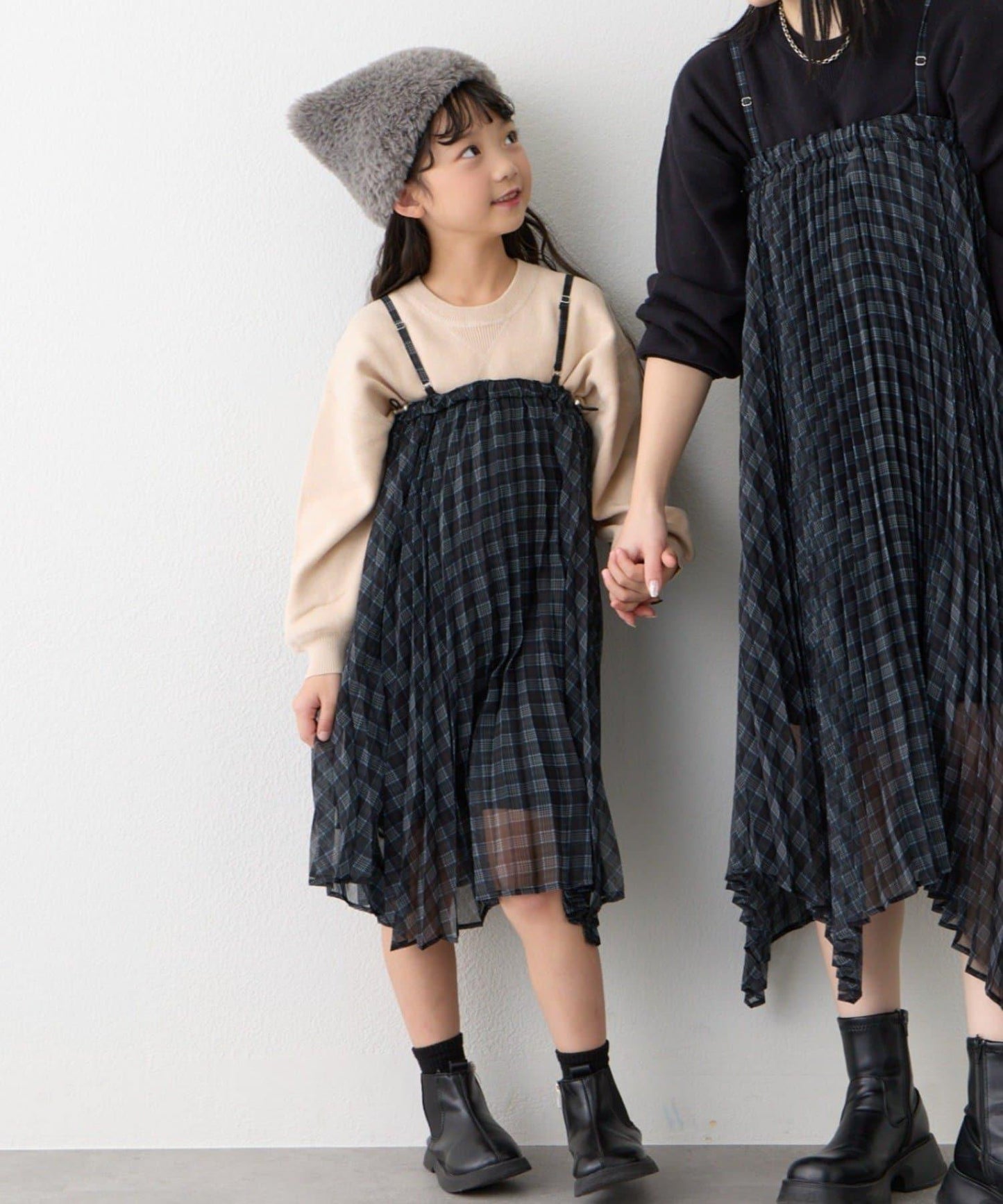 【KIDS】《有青少年尺碼》2WAY百褶格紋拼接裙(OSORO)