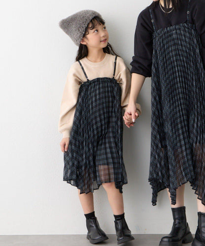 【KIDS】《有青少年尺碼》2WAY百褶格紋拼接裙(OSORO)