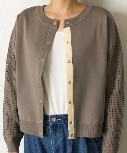 拼接袖網紗兩穿開衫